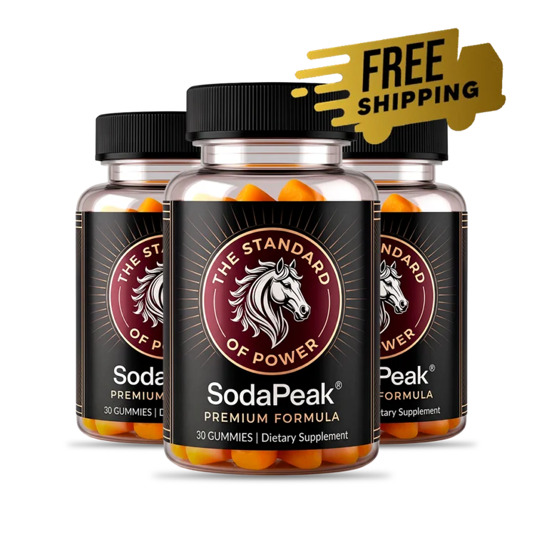 SodaPeak three-bottle package showing the 30-gummy premium formula label
